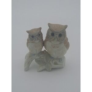 Owl & Owlet (Mom & Chick) on branch-porcelain/ceramic-glazed-Otagiri Japan
